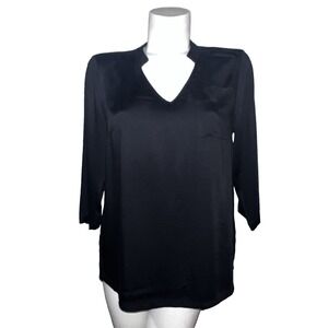 Lisa Rinna Collection Black V Neck 3/4 Sleeve Pocket Tunic Top Women XS